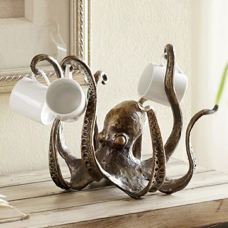 Aquarium Decor - 1個入りタコ彫刻カップホルダー、タコ型の樹脂製置物、リビングルームガーデン景観水槽樹脂製装飾品
