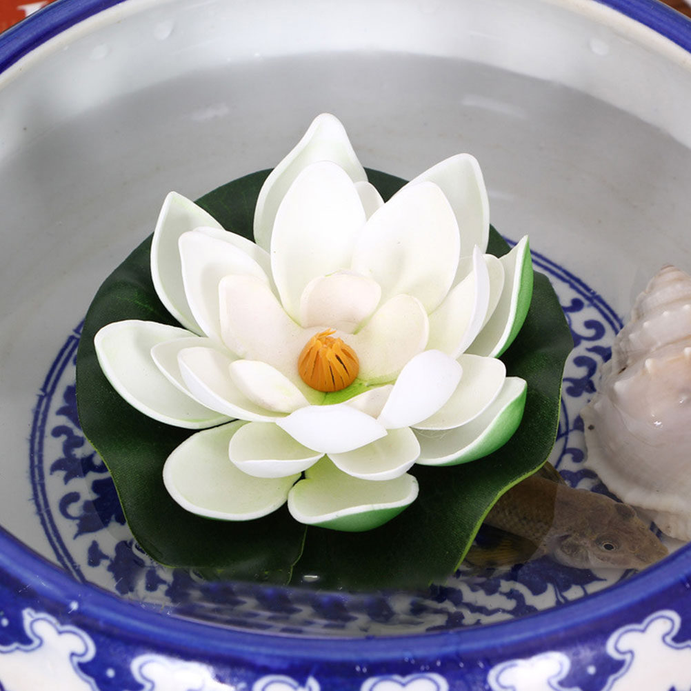 Aquarium Plants - 8個入り、リアルな蓮の花の浮き輪、人工池用植物、造花、水槽の装飾、緑色のインテリア
