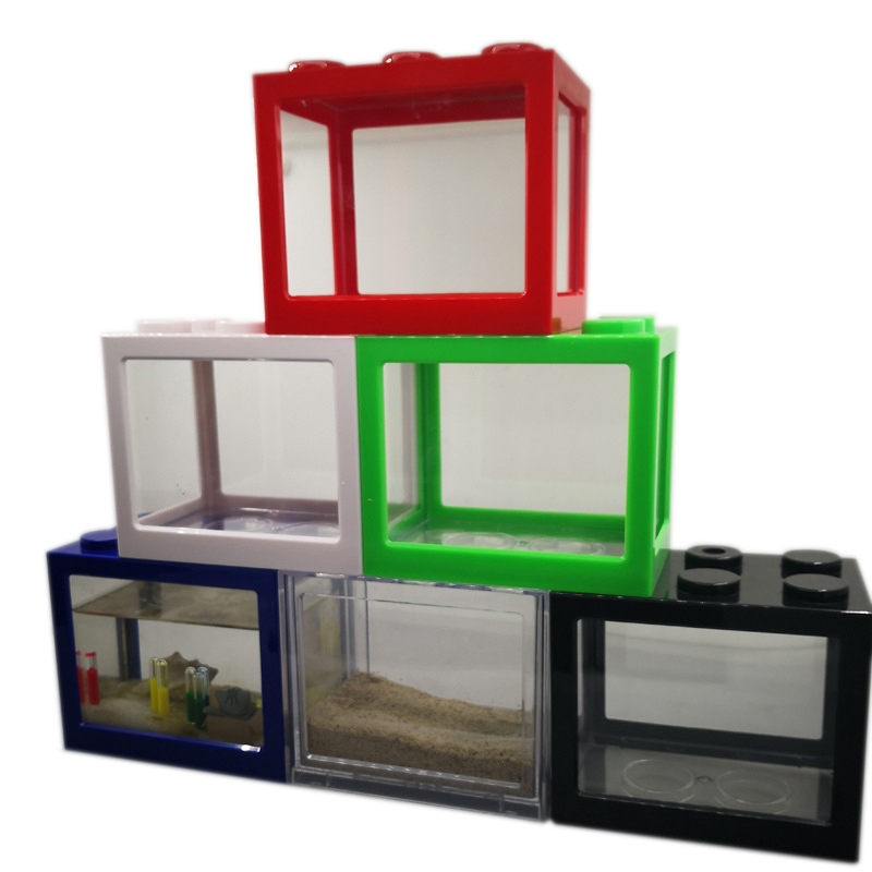 Betta Fish Tank - 7色ミニ水槽ベタフィッシュボウル、創造的な組み合わせ可能なエコロジー小型水槽、クローラーボックス、DIY水槽マイクロランドスケープ