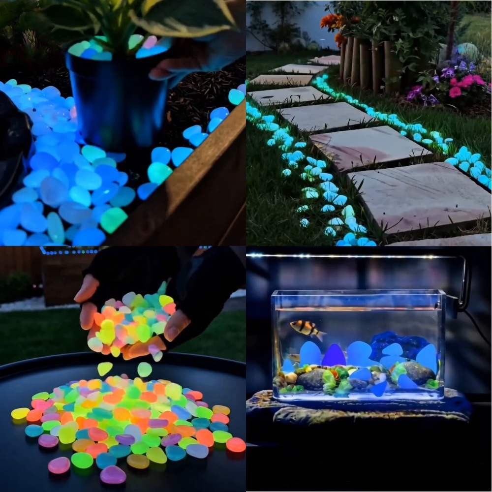 Aquarium Plants - カラフルな暗闇で光る発光石、庭石、屋外庭園通路、水槽、鉢植えの装飾用