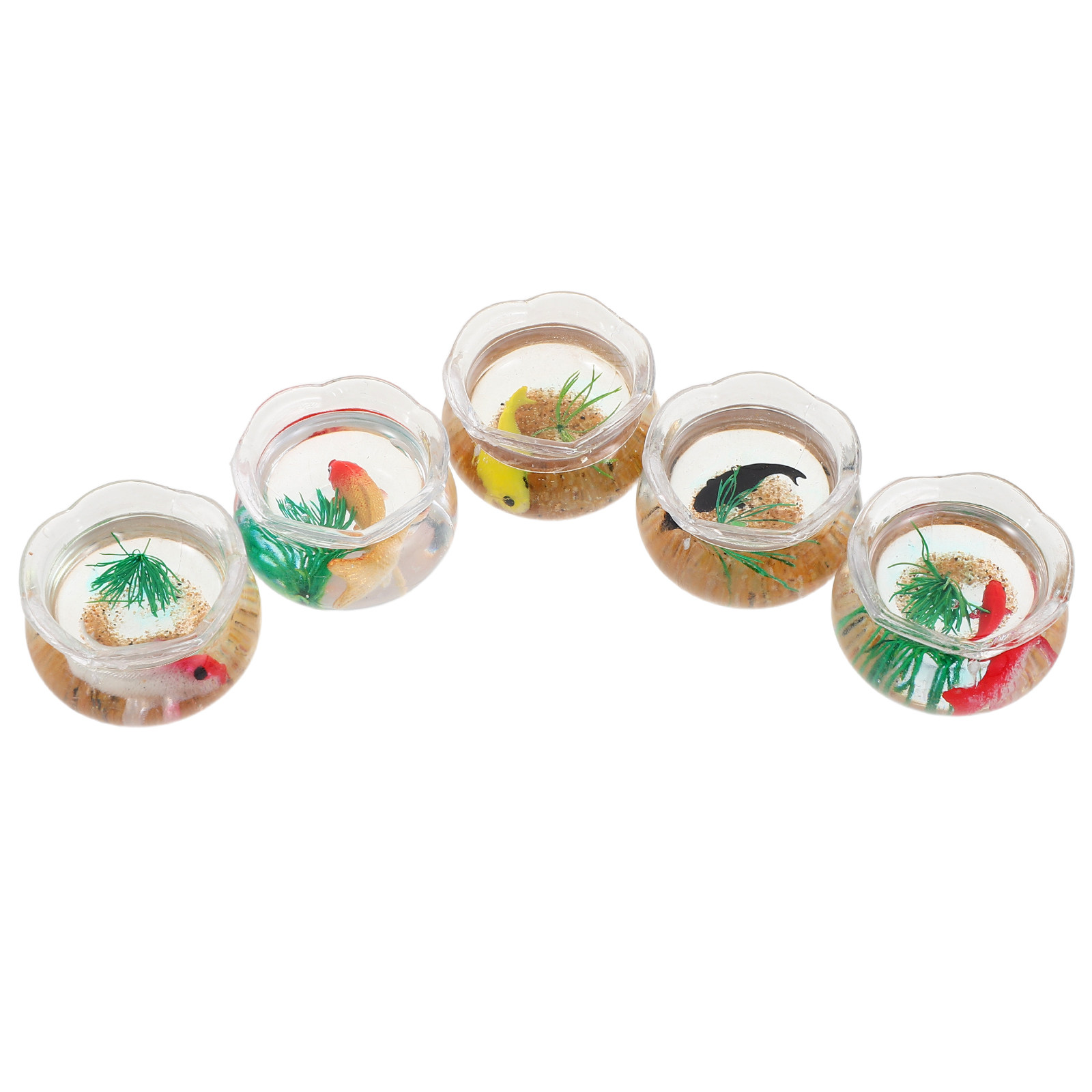 Aquarium Plants - 5個入り ミニチュア鯉の水槽：リアルな小型プラスチック製の卓上水槽。造花付きで、ドールハウスの装飾やミニチュアの卓上レイアウトに最適。