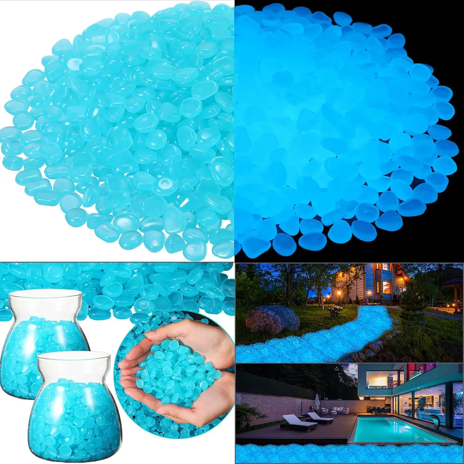 500個の暗闇で光る庭用小石、ガーデニング発光石、屋外装飾、 - Fish Tank Gravel のレビューと価格